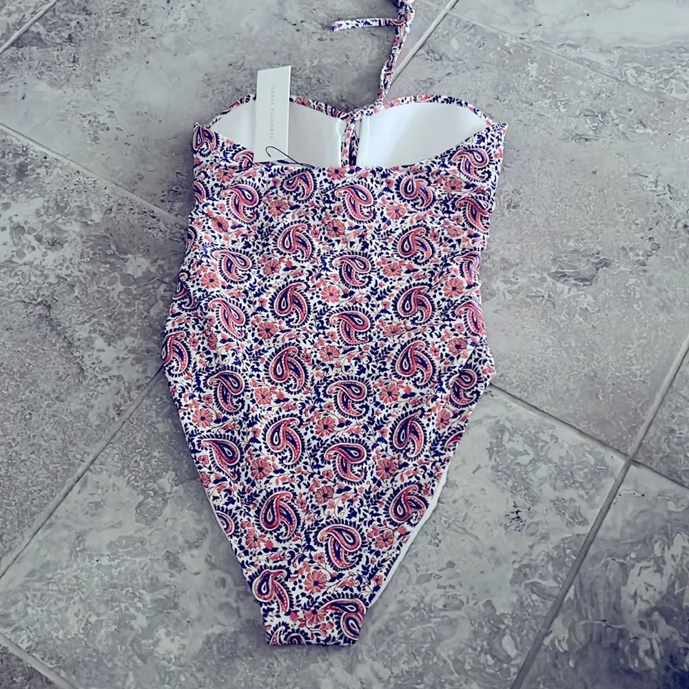 Veronica Beard Hazina Halter Swimsuit in Watermelon/Blue Size L New w/Tag $328 - Image 11