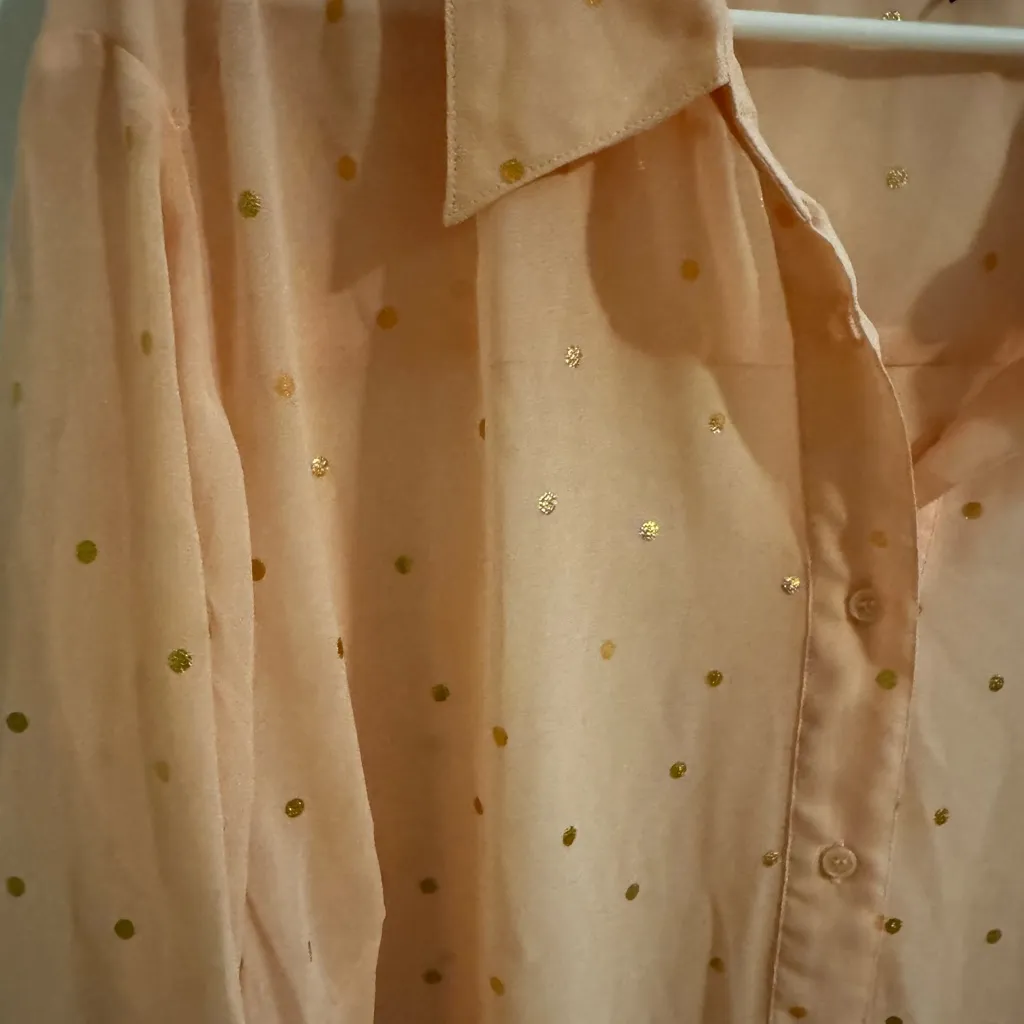 Lane Bryant Business Polka Dot Sheer Blouse Pink Gold Size 26/28 4X - Image 2