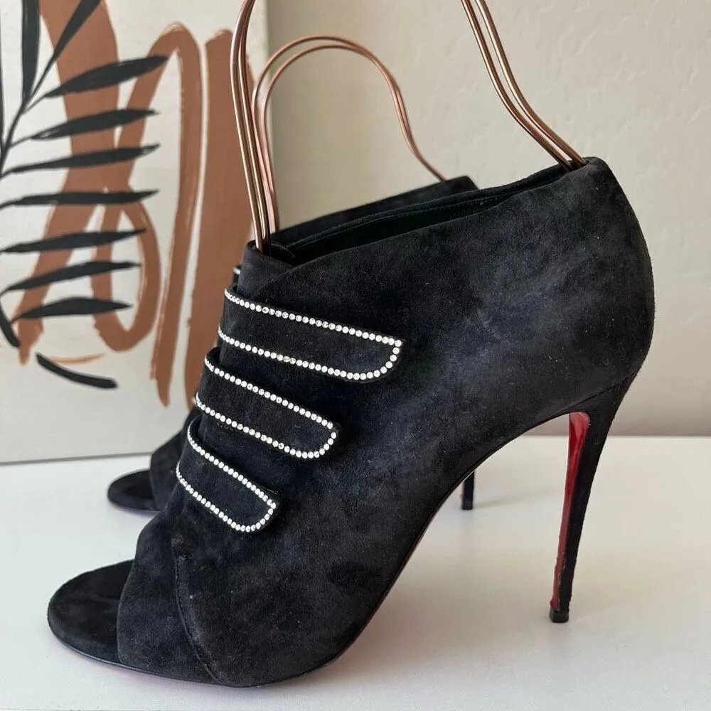 Christian Louboutin Heels Triplica Strass 100‎ Suede Booties Black Size EU 40 - Image 2