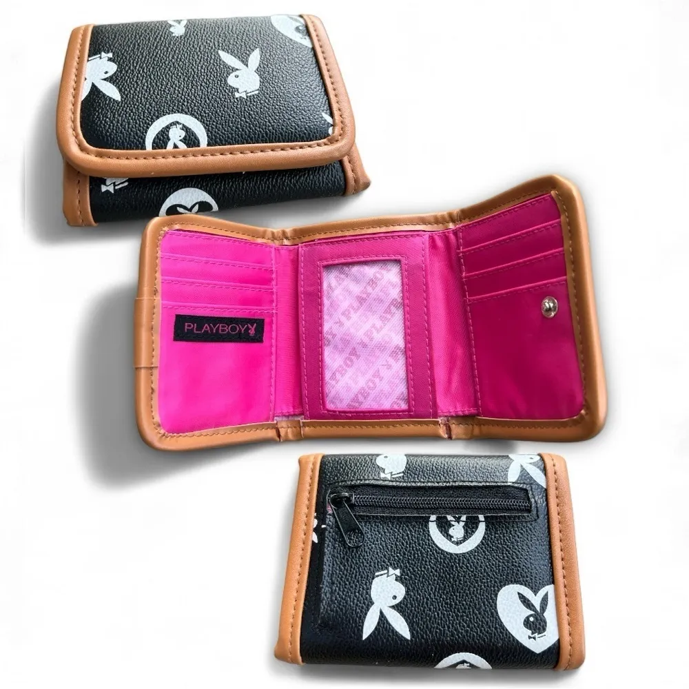 Vintage Y2K Black White Vegan Leather Limited Monogram Wallet Purse Set - Image 6