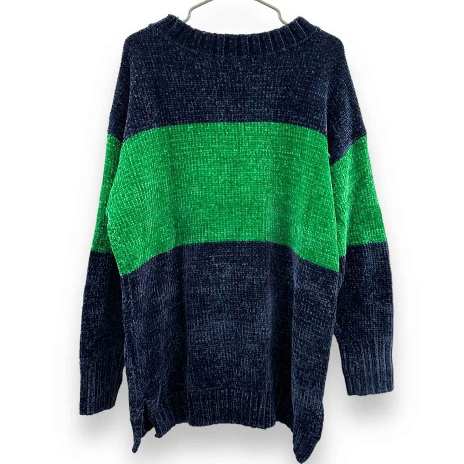 Offline by aerie Navy Blue & Green Long Sleeve Crewneck Chenille Sweater Sz L - Image 6