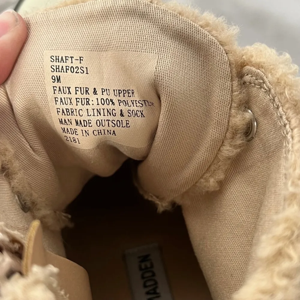 Steve Madden Faux Shearling PlShaft Platform High-Top Sneakers in Natural Size 9 - Image 6