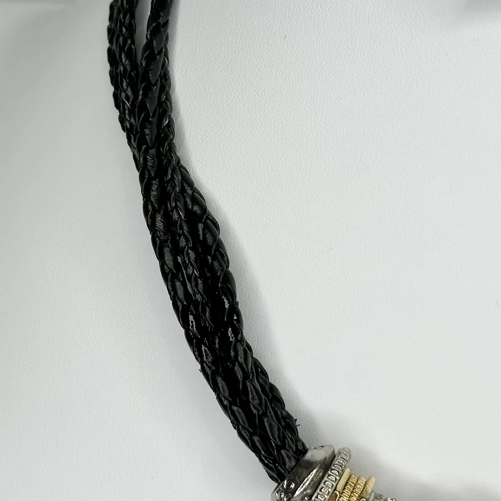 Chico's Rhinestone Silver and Gold Tone Black Braided Cord Necklace ✨ - Image 4