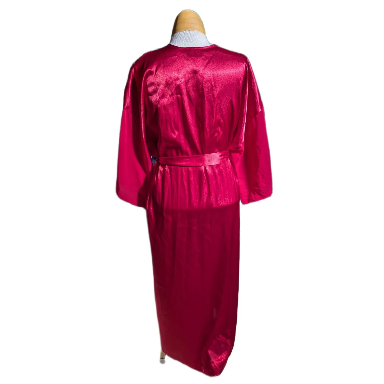 Vtg 1980s Expressions by California Dynasty Red Embellished Satin Silky Robe M Size M - Image 3