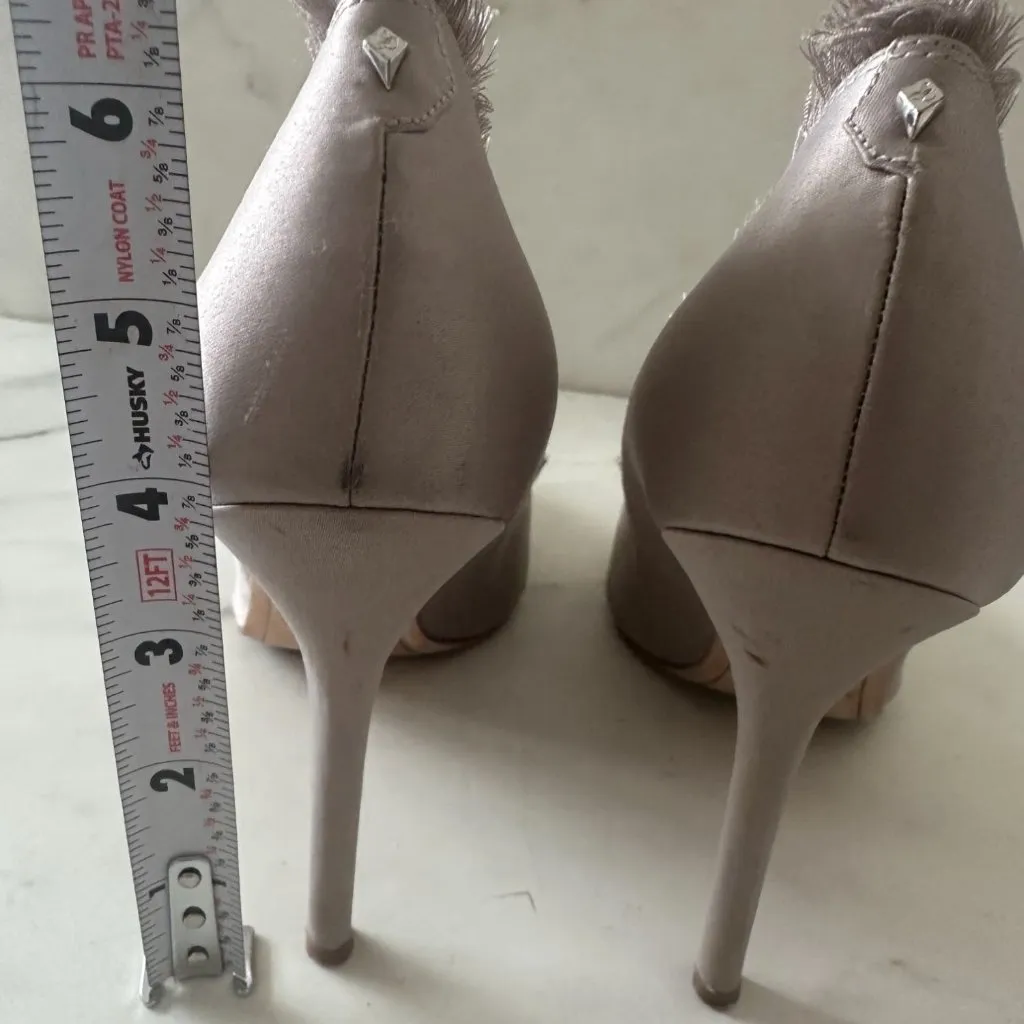 SAM EDELMAN Lavender Gray Fringe Fabric Trim Heels Size 9.5 - Image 5