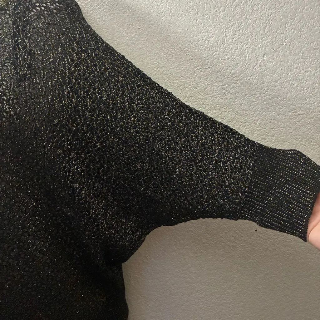 Baby Phat Black Gold Crochet Dolman Sleeve Sweater Top 1X - Image 6