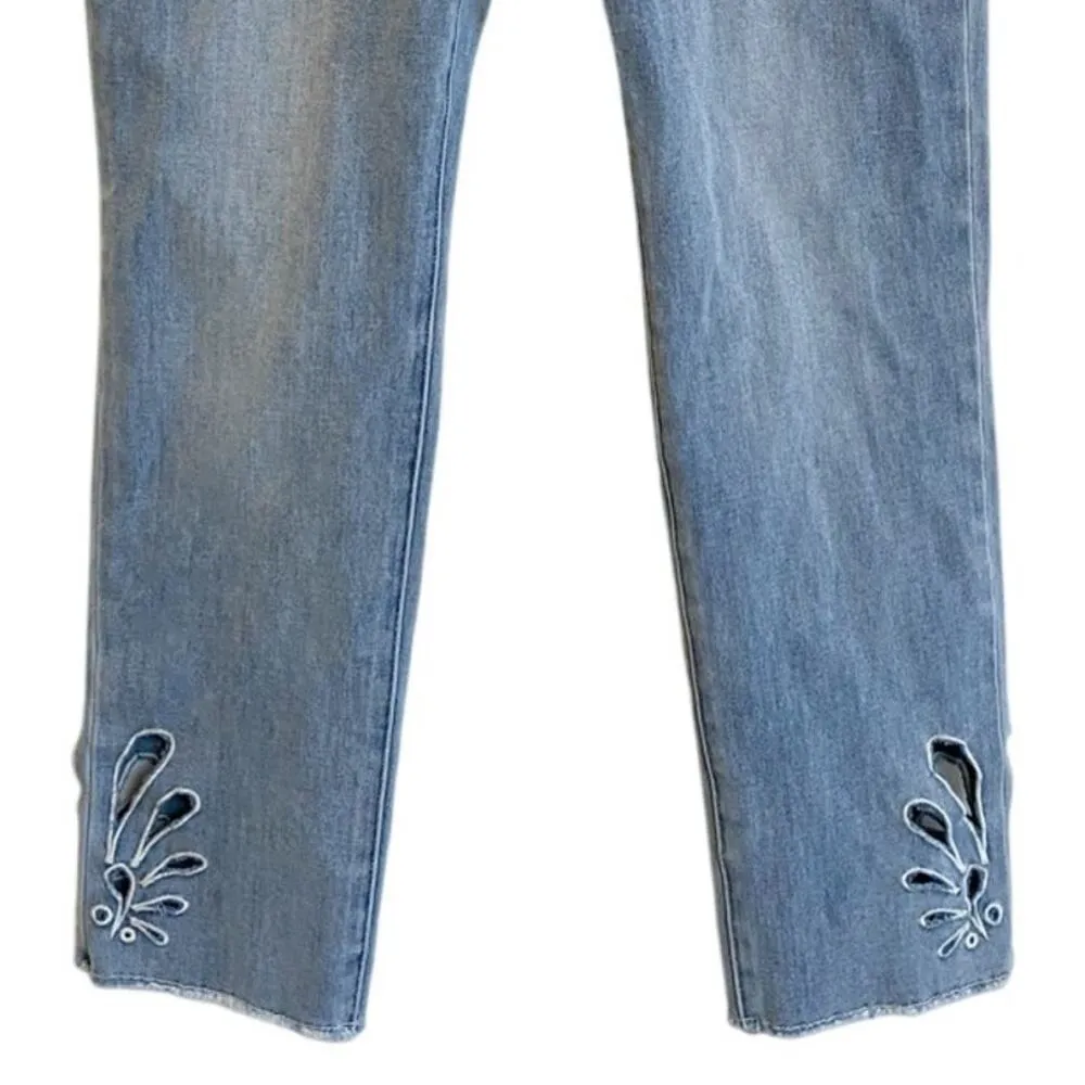 Soft Surroundings Catalina Jeans Crop Laser Cut Out Light Wash Raw Hem 2 - Image 8