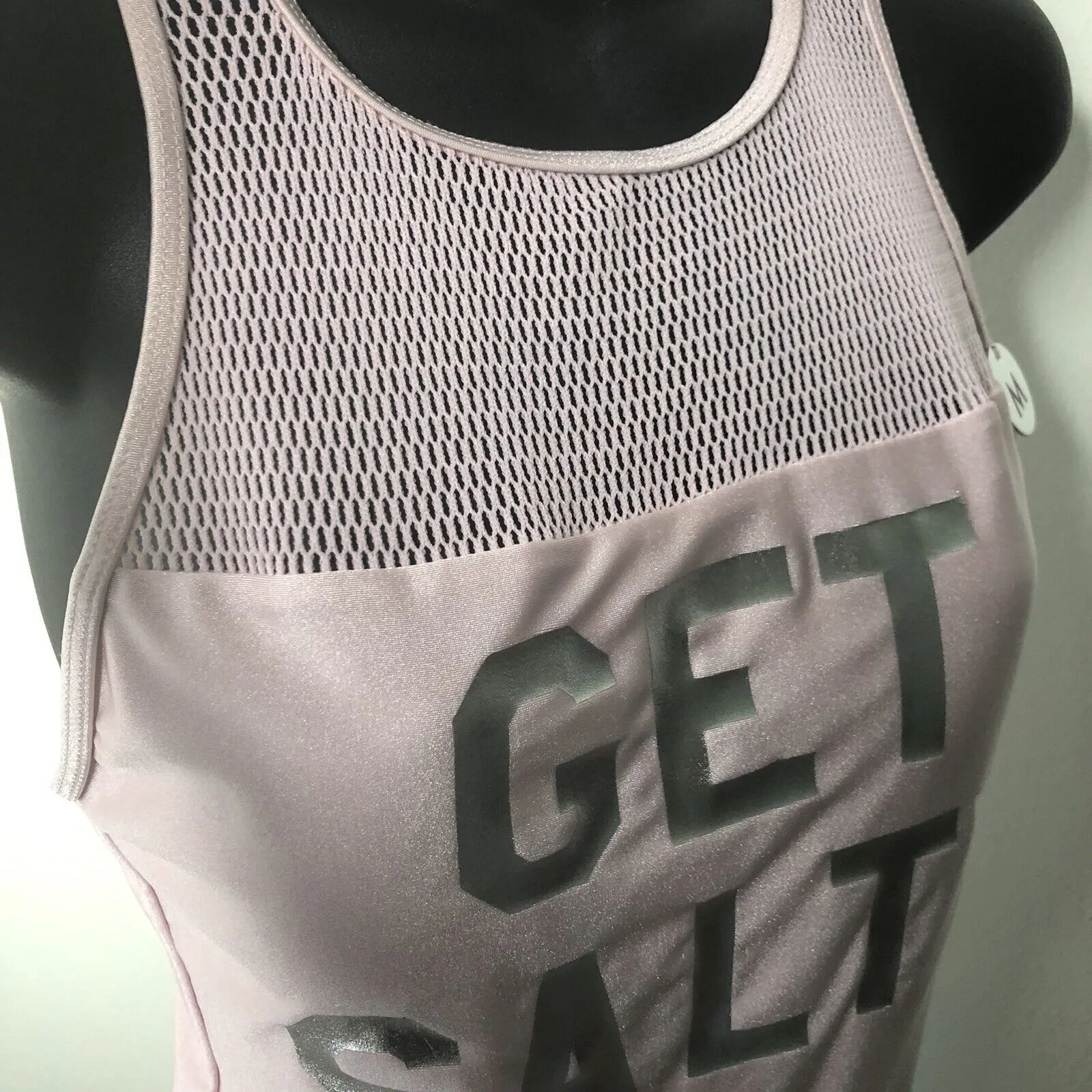 Get Salty One Piece Swimsuit NEW FOREVER‎ 21 UPF 50+ Medium Pink Silver Mesh - Image 3