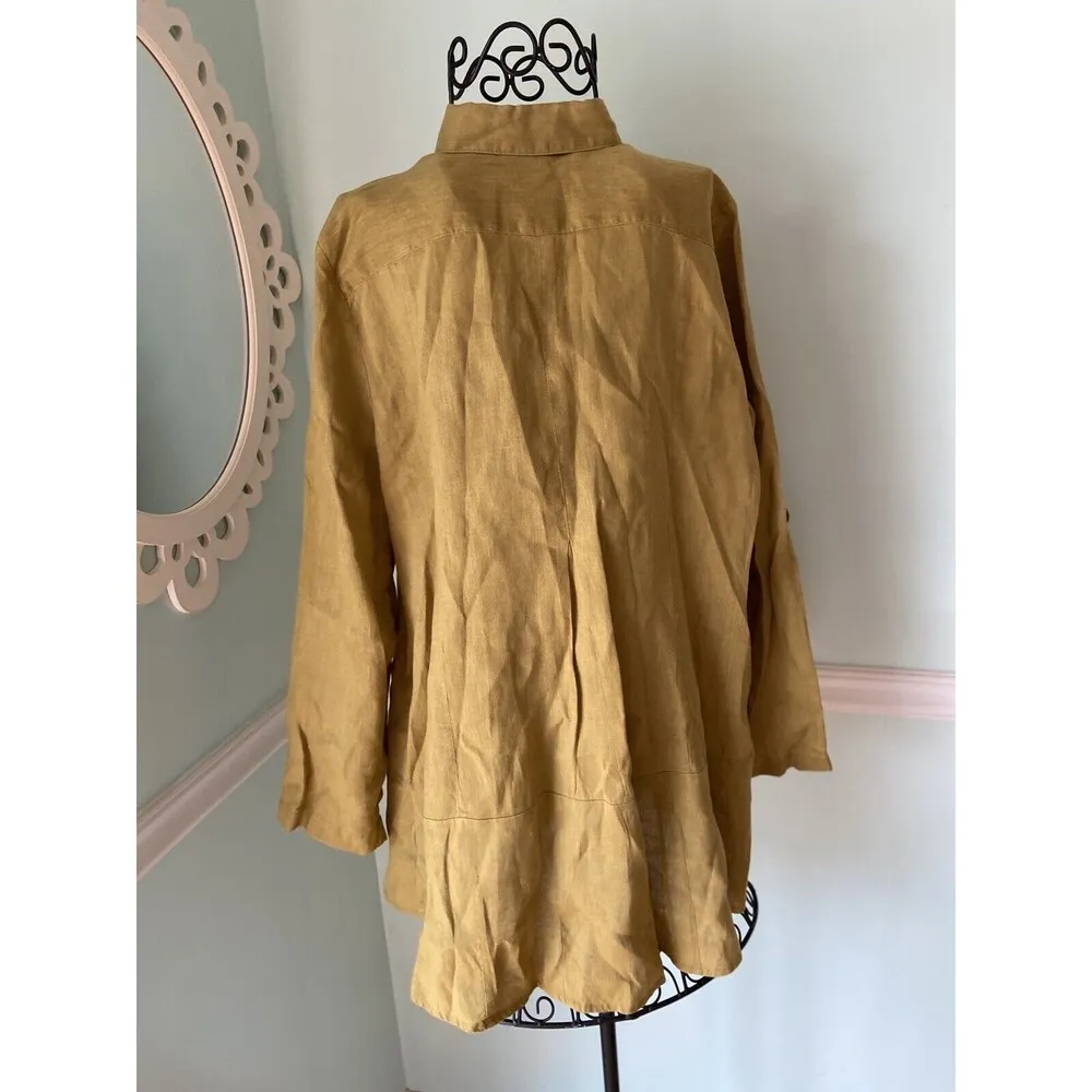 Soft Surroundings Tunic Shirt Blouse Linen Aloe Green M Lagenlook Island Breeze - Image 3