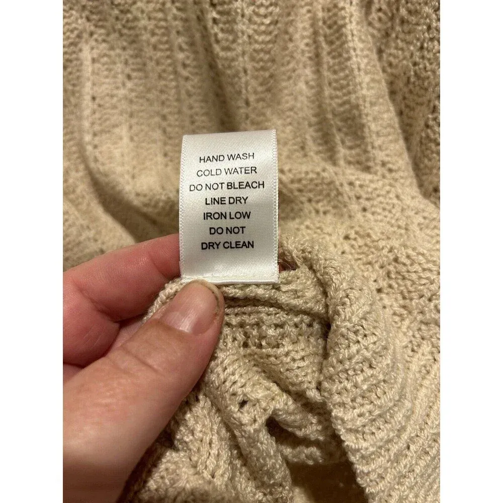 Bibi Knit Pullover Short Sleeve‎ Sweater Size Medium Cream Tan Oversize - Image 5