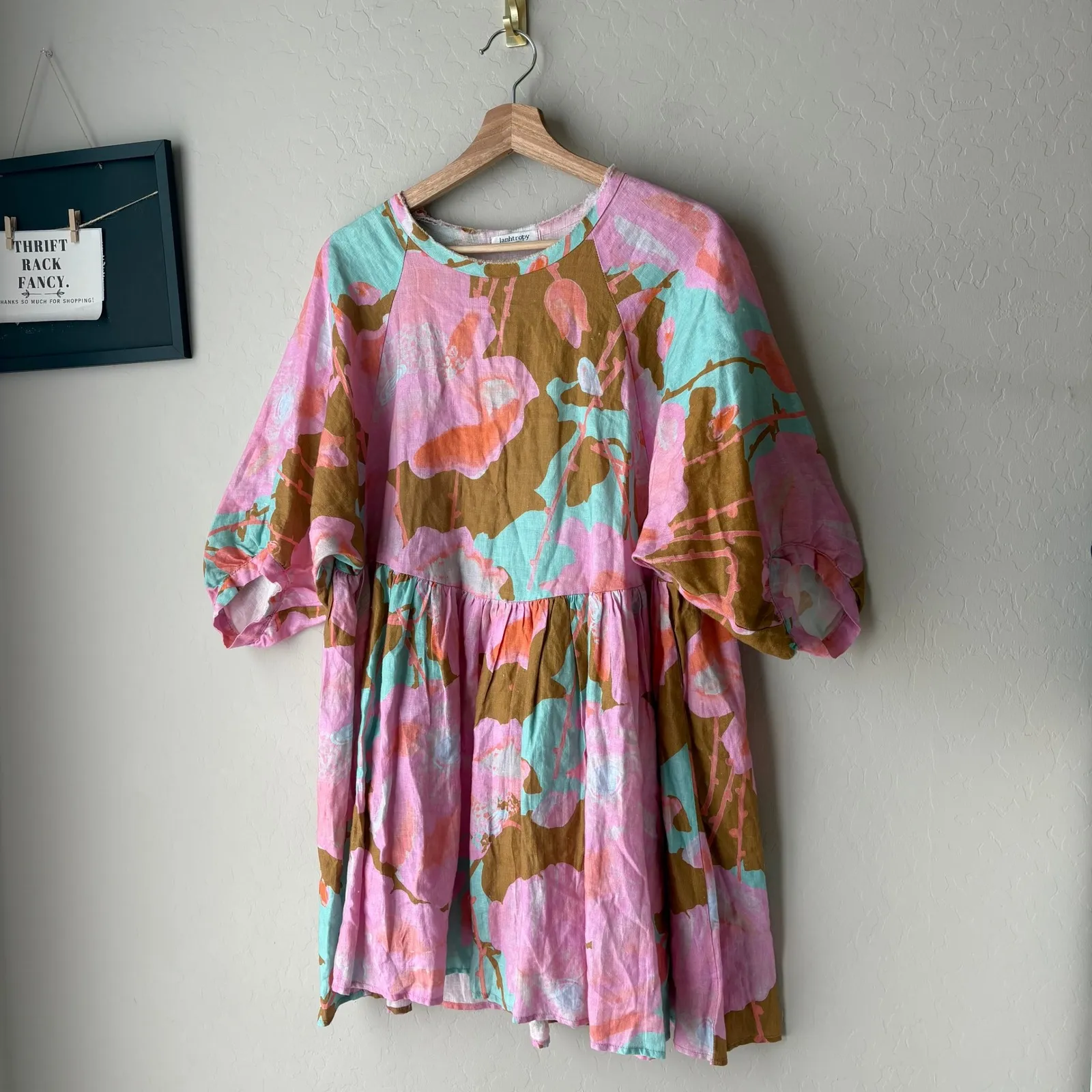 Lanhtropy Dress Linen Pink Floral Mini Dress One Size Size undefined - Image 4