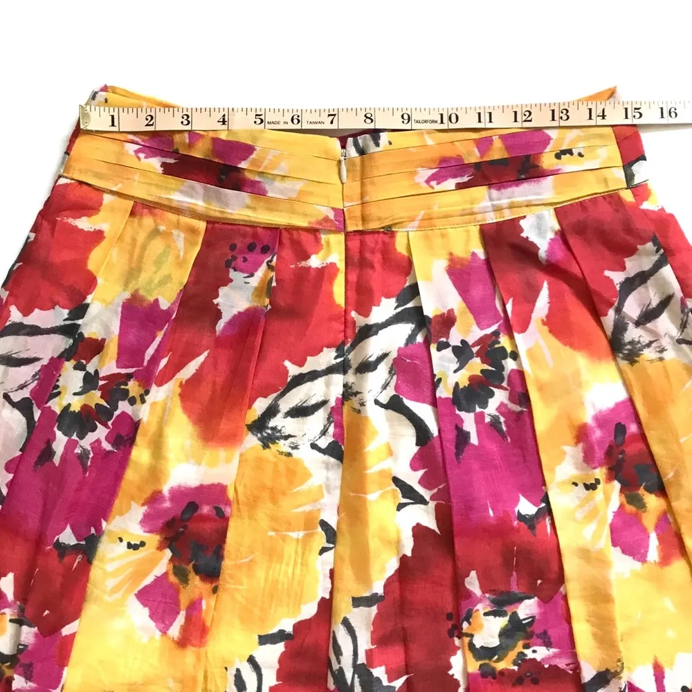 Vintage The Limited Pink Yellow Floral Silk Cotton Pleated A Line Skirt Sz 6 - Image 6