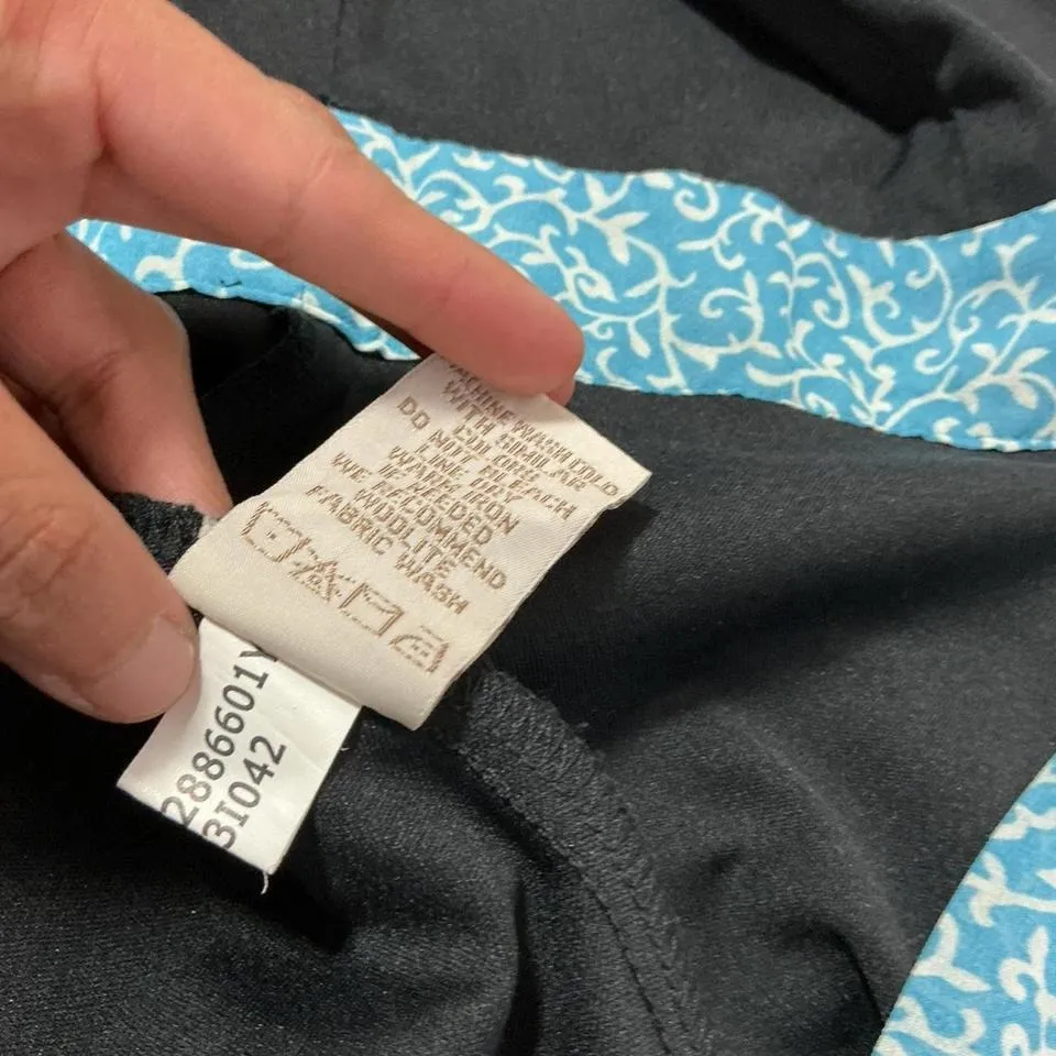 Y2K Jonathan Martin Women's Black White Blue Paisley Tie Waist Vest‎ Blouse - Image 5