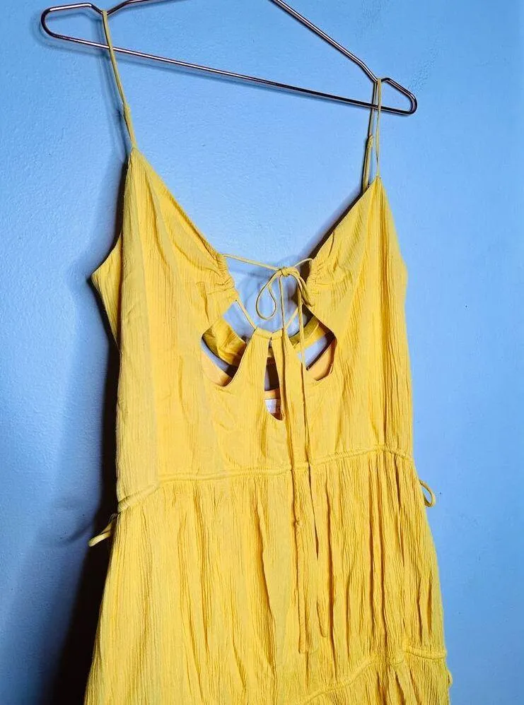 JONATHAN SIMKHAI Daffodil Lina Lightweight Crinkle Teardrop Cutout Maxi Dress L Yellow Size L - Image 9