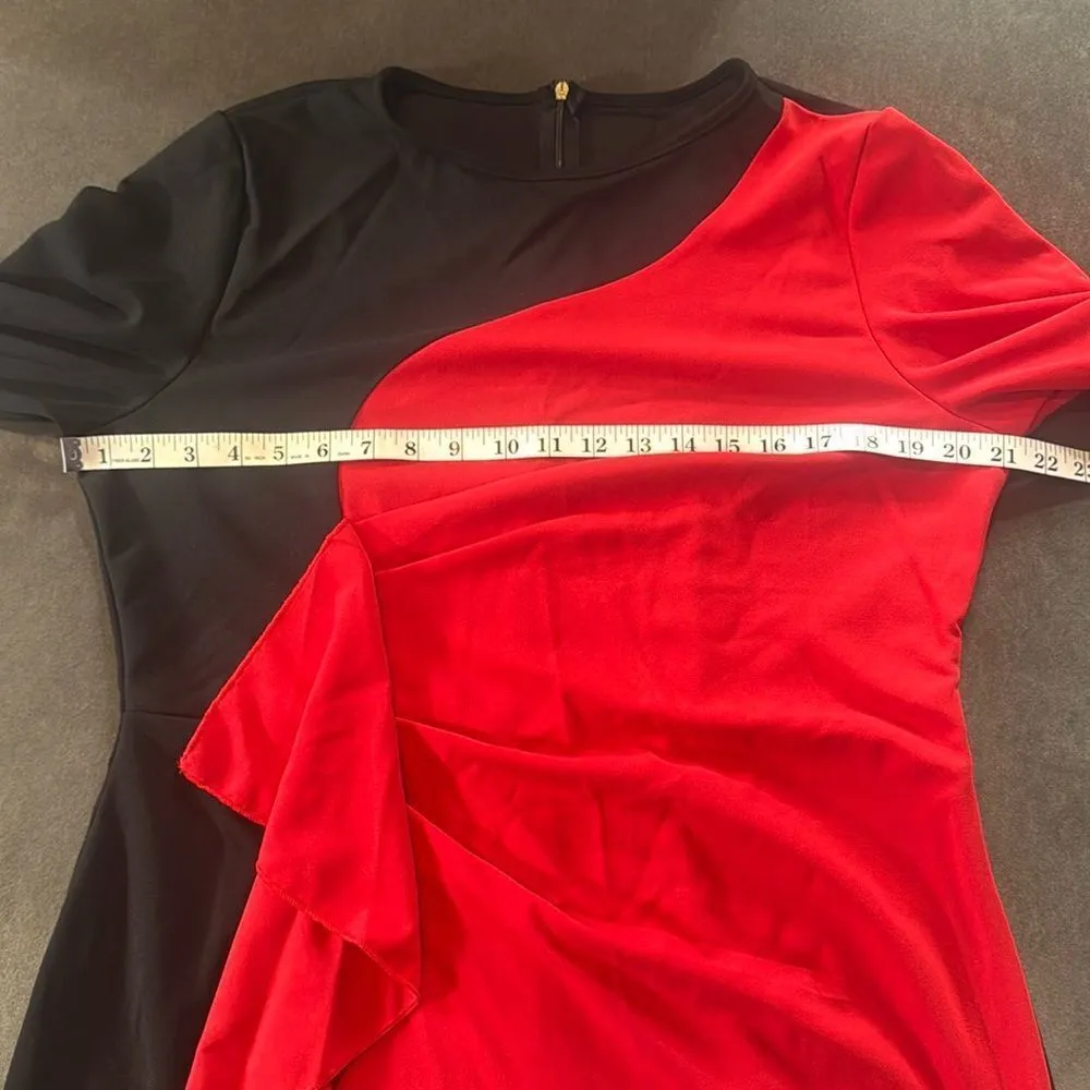 Womens Black & Red Asymmetrical Ruffled Front Midi Dress 3/4 Sleeve Size 3XL NEW - Image 7
