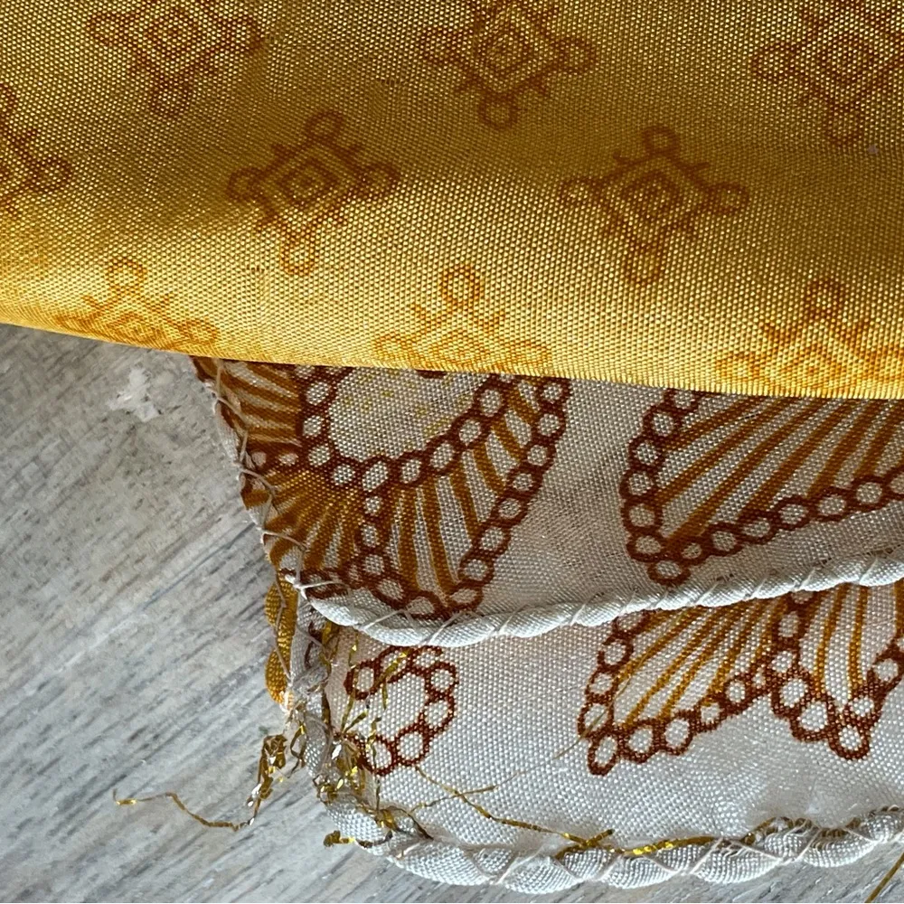 Vintage Yellow Patterned Silk Scarf Organic Scroll - Image 9