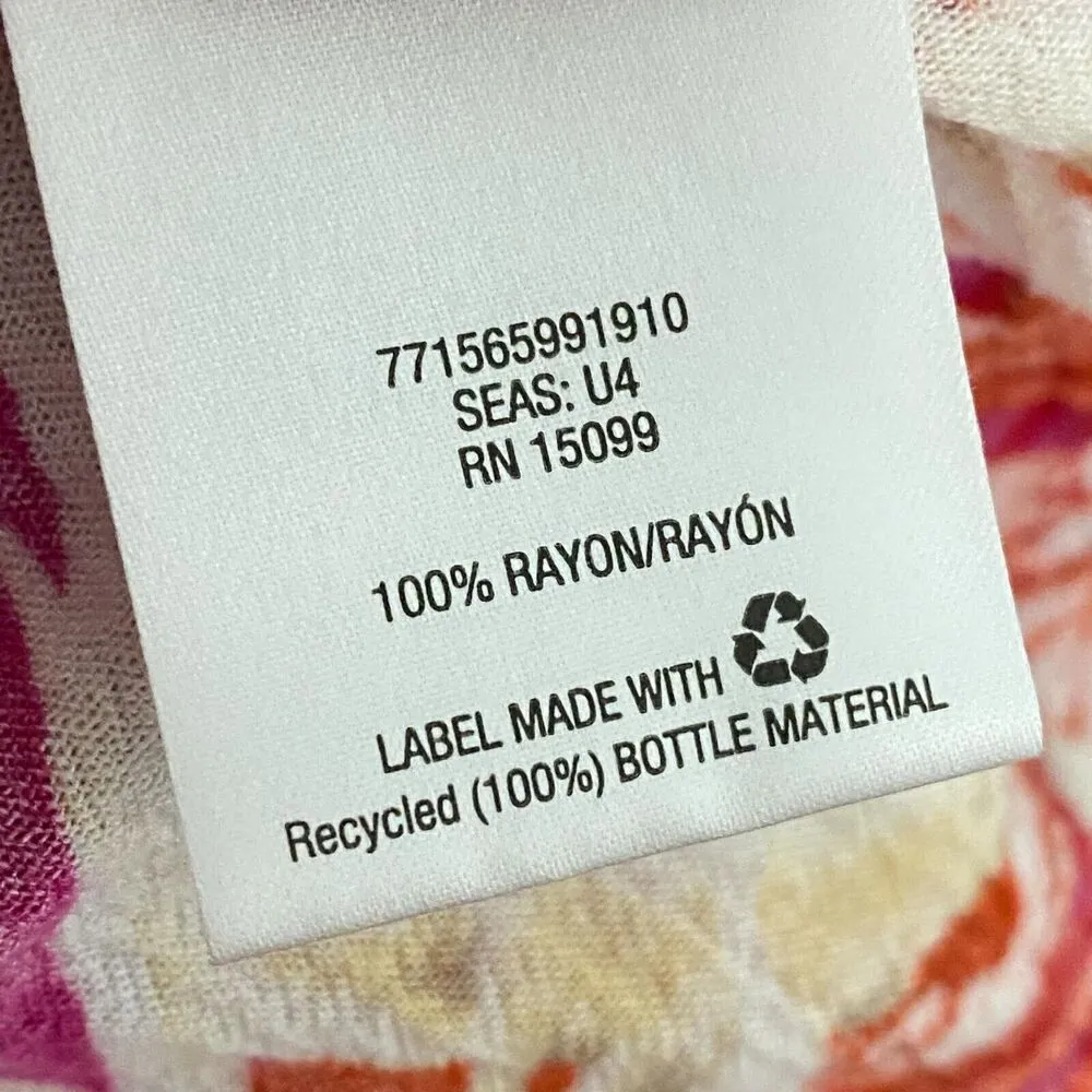 Laura Scott Women Plus Sz 1X Blouse Pink Floral Roll Tab Sleeve Button Front - Image 5