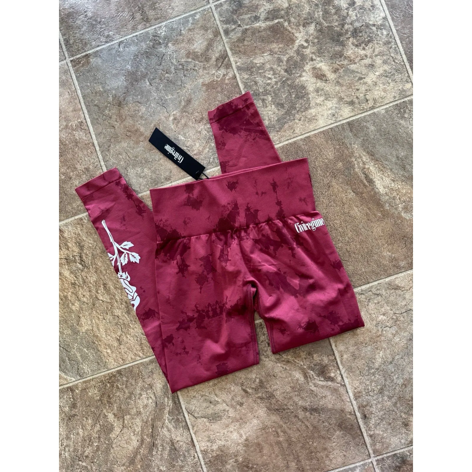 Civil Regime Blush Red Reaper Wash Kelly Seamless Leggings Size Medium - Image 2