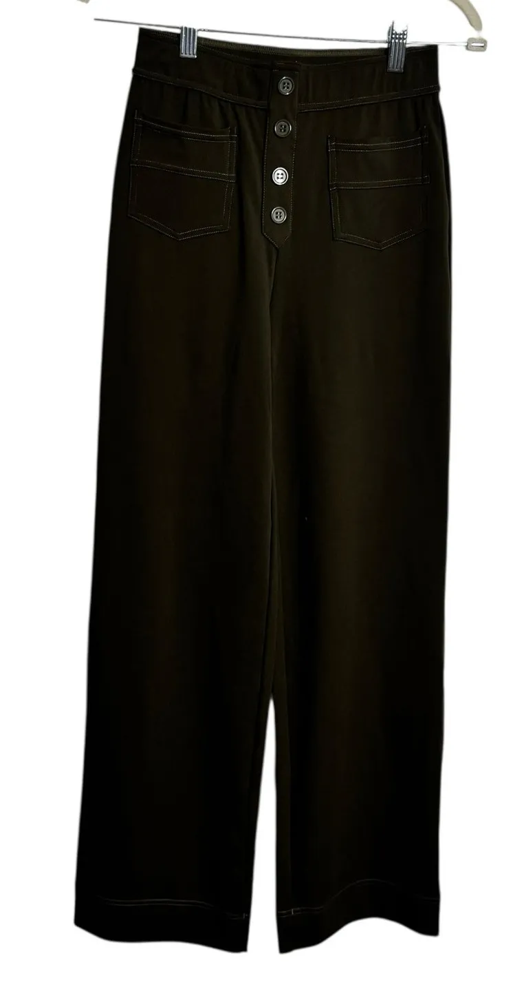 Halara High Waisted Straight Leg Button Pants XS Olive Green Forest Night NWT - Image 1