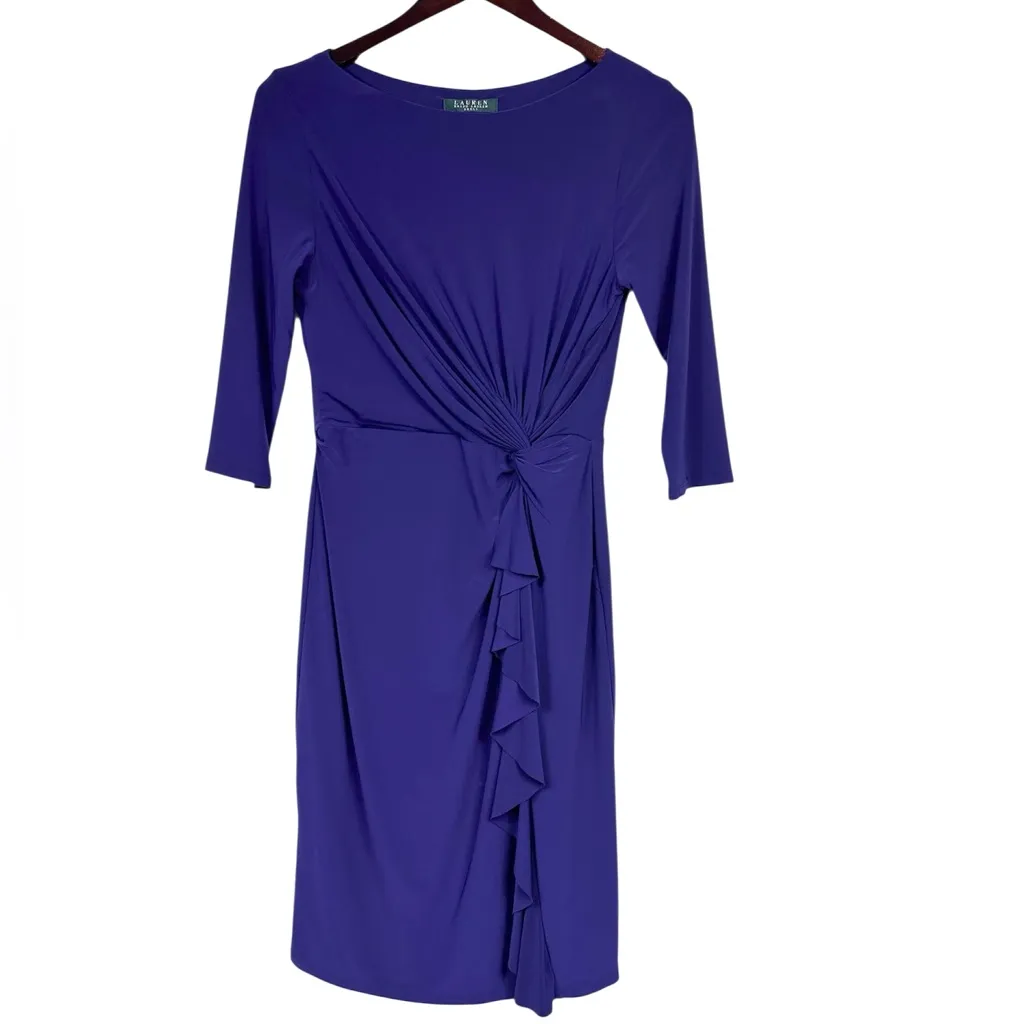 Lauren Ralph Lauren Women’s Twisted-Knot Ruched Size Ruffle Jersey Dress Size 6 - Image 2