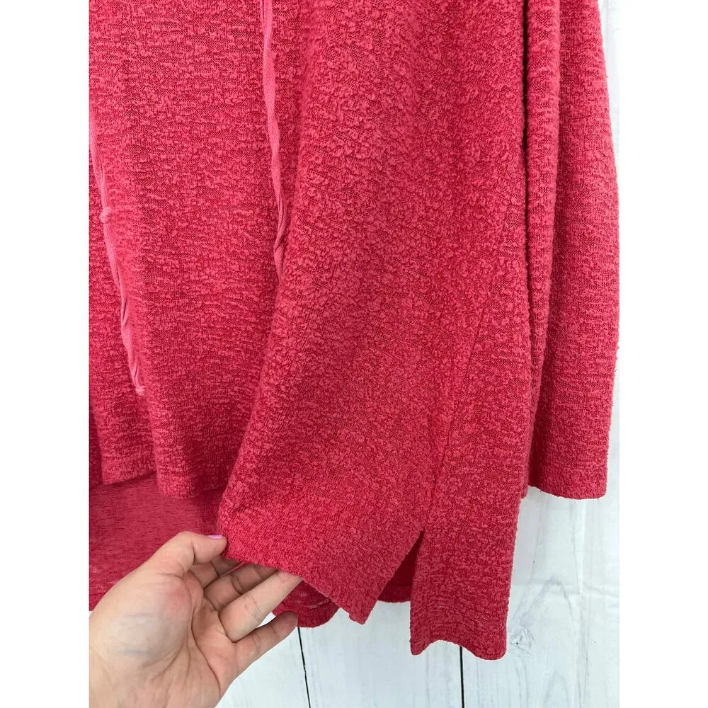 Bobeau (S) Reddish Pink Boucle Knit Sheer Hoodie Sweater Sweatshirt - Image 4