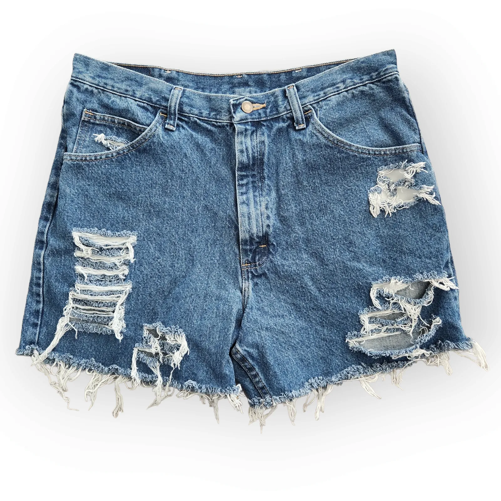 Wrangler Relaxed Fit High Waisted Distressed Denim Jean Shorts Ripped 32–33 - Image 10