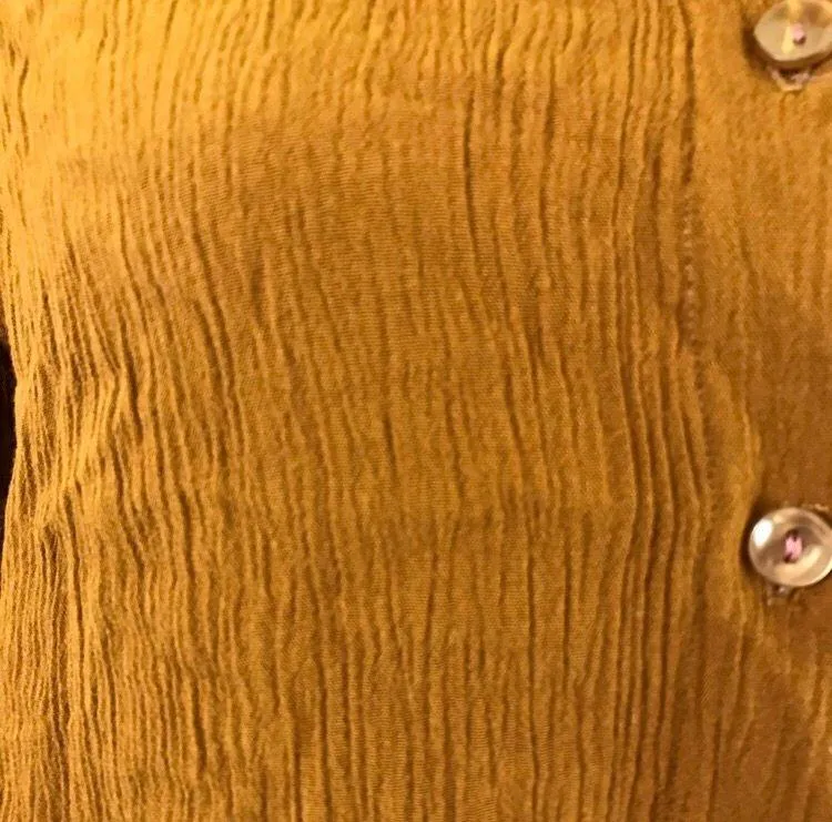 Vintage 90s ERA Yellow Ochre Crinkle Textured Long Sleeve Button Up Shirt Loose - Image 6