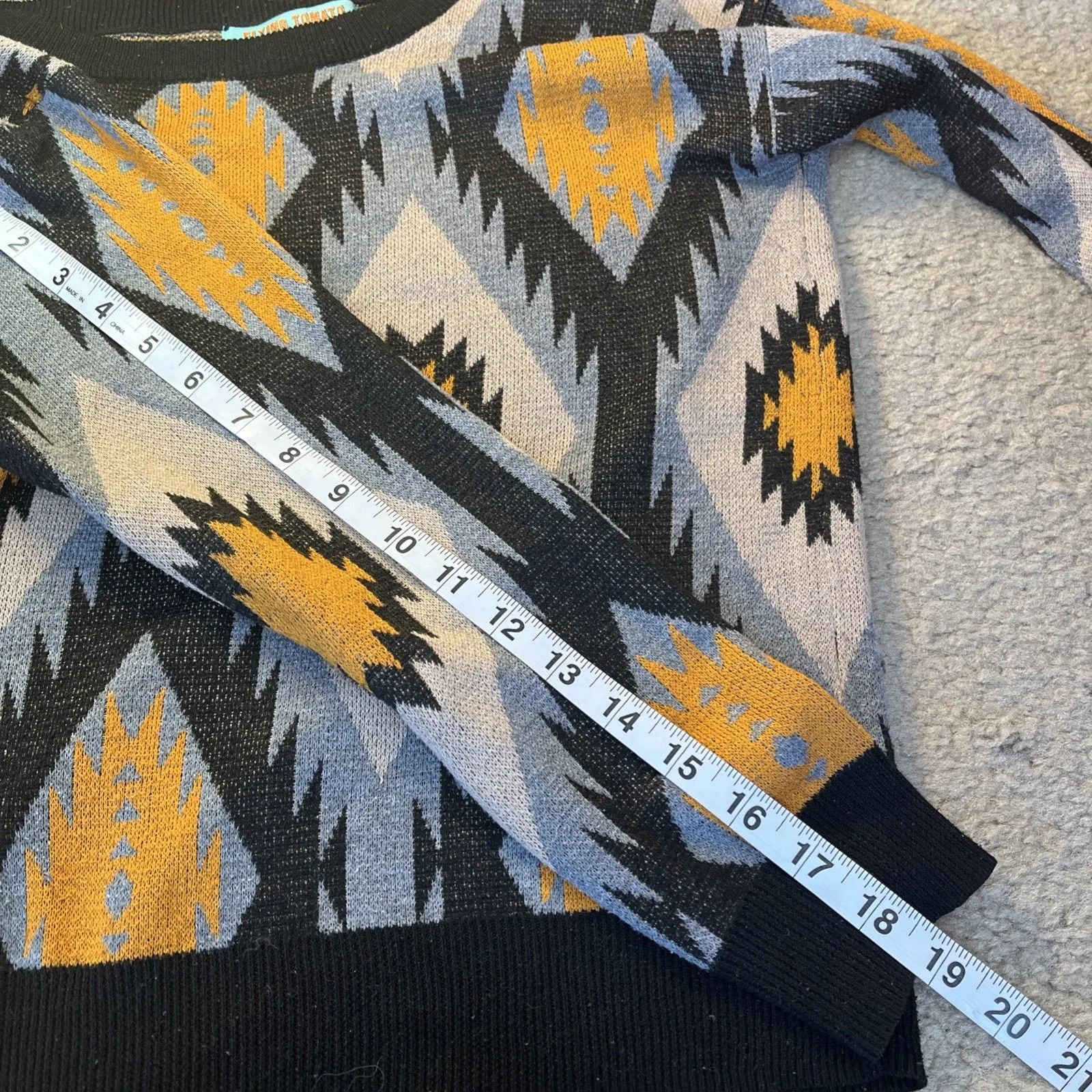 Flying Tomato Southwestern Knit Pullover Sweater S Aztec Native Geometric Blue - Image 8