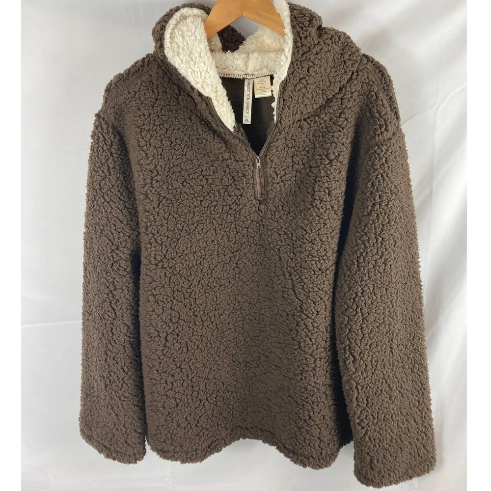 NWOT Forgotten Grace Hooded Quarter Zip Faux Shearling Pullover XL - Image 2
