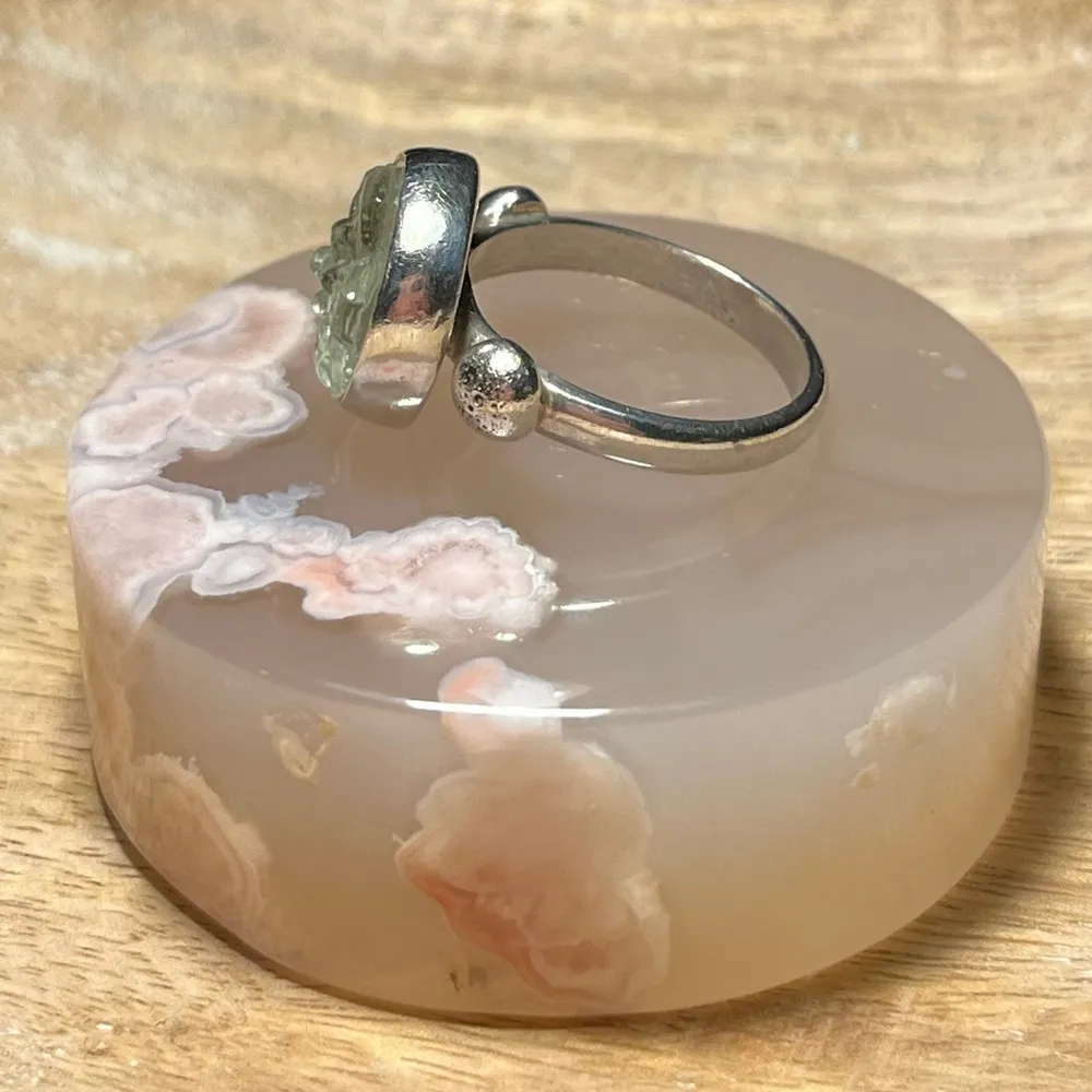 Light Green Acrylic Textured Flower 925 Sterling Silver Ring - Image 6