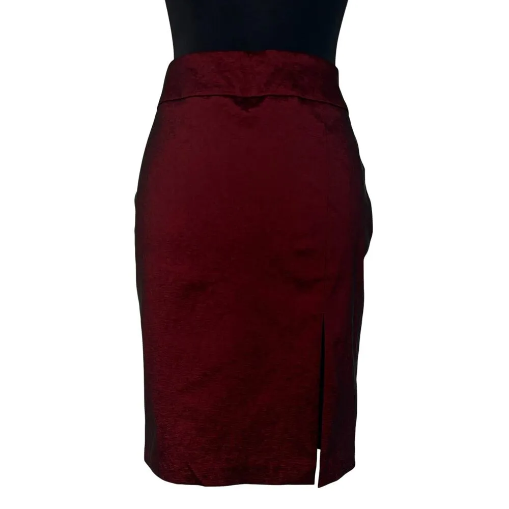 Cache Cranberry Metallic Sheen 9" Slit Evening Day Pencil Skirt Stretch $118 NWT - Image 6