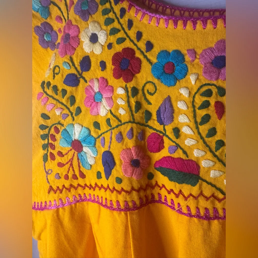 NEW Handmade Mexican Artisan Maxi Dress M | Hand Embroidered Hand-Painted Cotton - Image 4