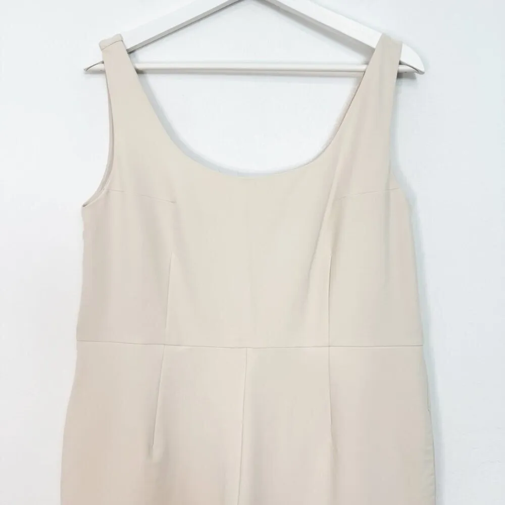 Aday Power Suit Scoop Neck Slim Straight Leg Jumpsuit Cream Beige Oat Size Large - Image 5