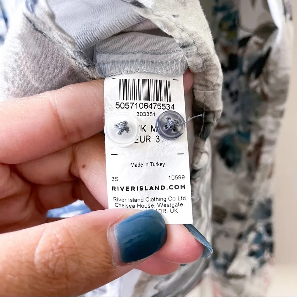 River Island Floral Button Down Collared Shirt Slim Fit Medium - Image 7