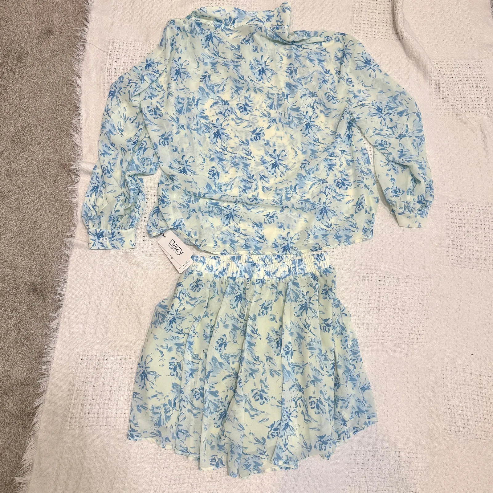 Dazy XL floral skirt and ruffle tie front blouse set outfit SK 3115 Blue - Image 10
