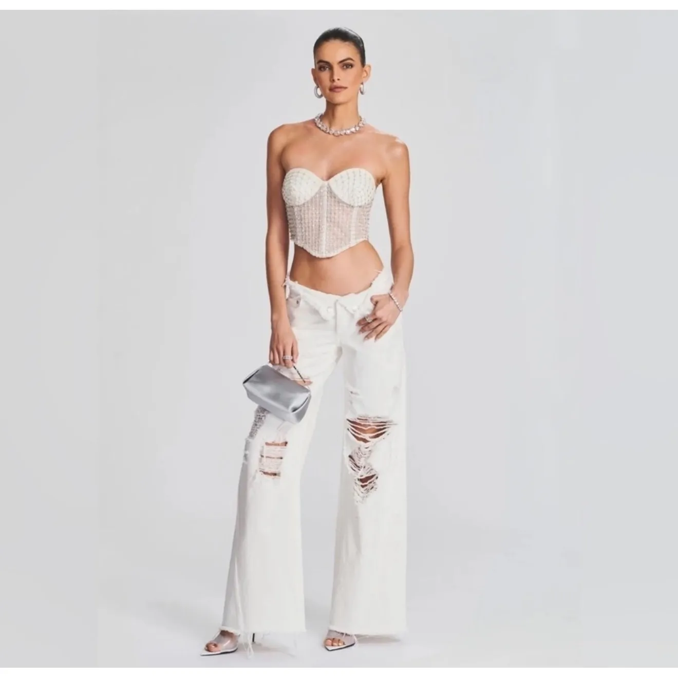 NWT SER.O.YA Ollie Distressed‎ Wide
Leg Jeans White Sz 28 $275 - Image 4