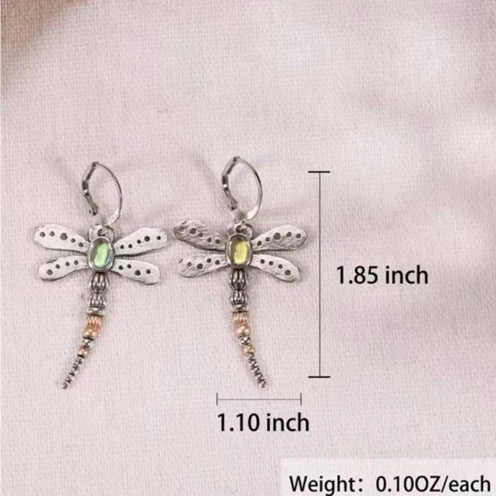 Moonstone Dragonfly Earrings Silver - Image 4
