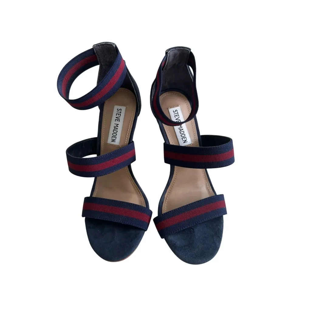 STEVE MADDEN Carina Navy Blue Burgundy Sandals Heels Size 5.5 - Image 2
