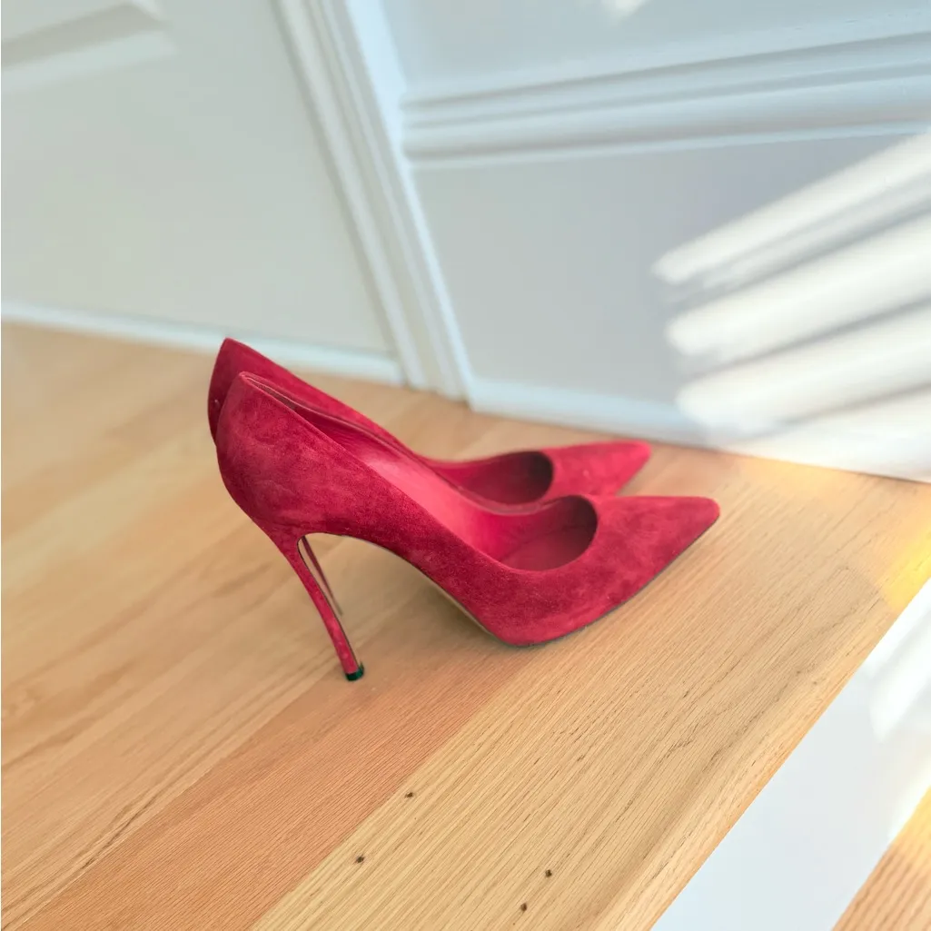 Casadei Red Suede Pointed Toe Pumps Size size 10 - Image 5