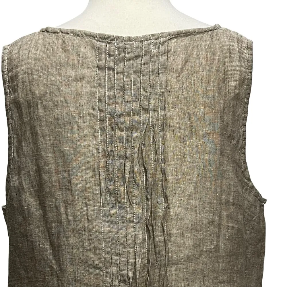 CP Shades Lindsey Tunic Dress Womens L Brown Linen Pintucks Button Front Breezy - Image 5