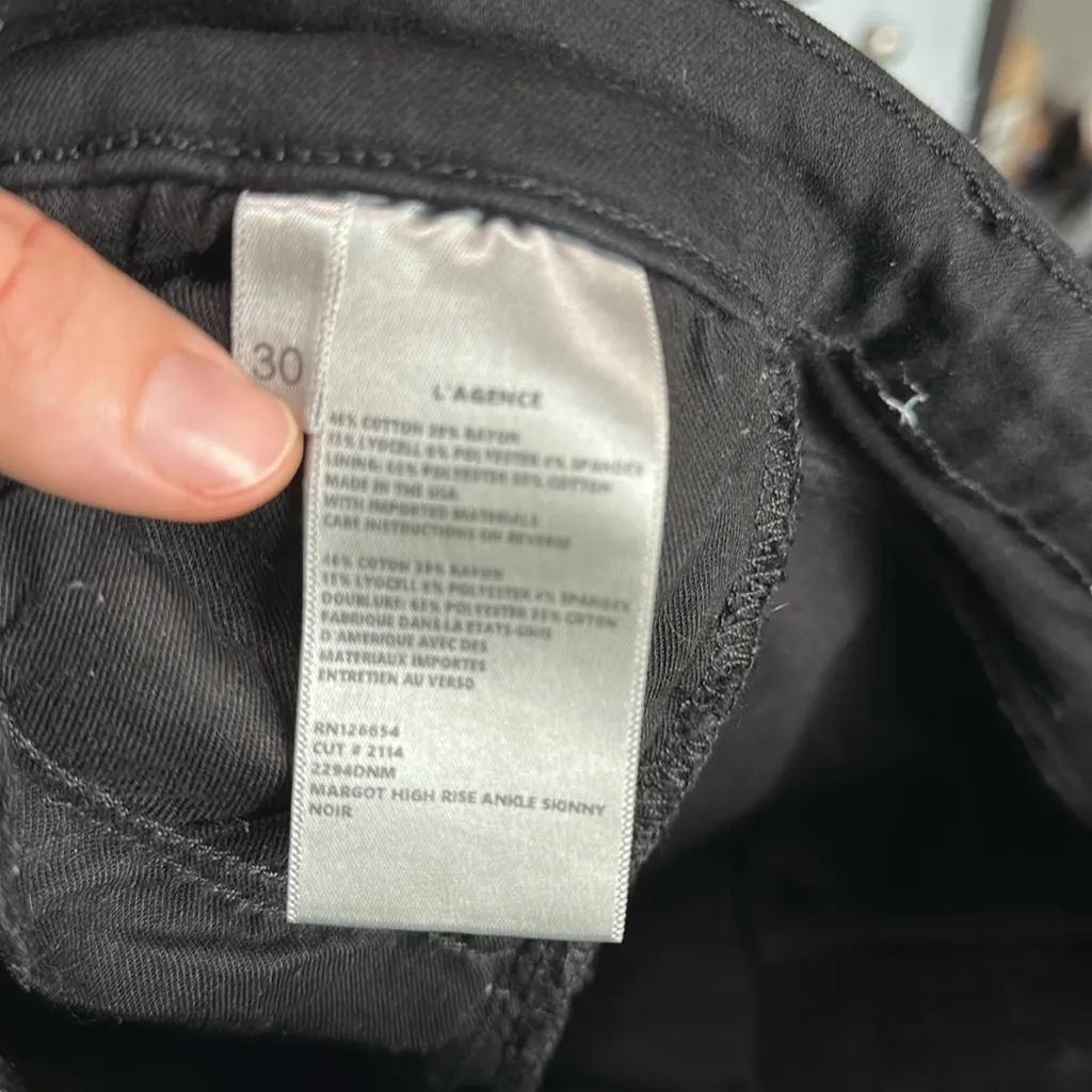 L'AGENCE Margot High Rise Black Skinny Jeans, Sz 30 **Puckering** - Image 8