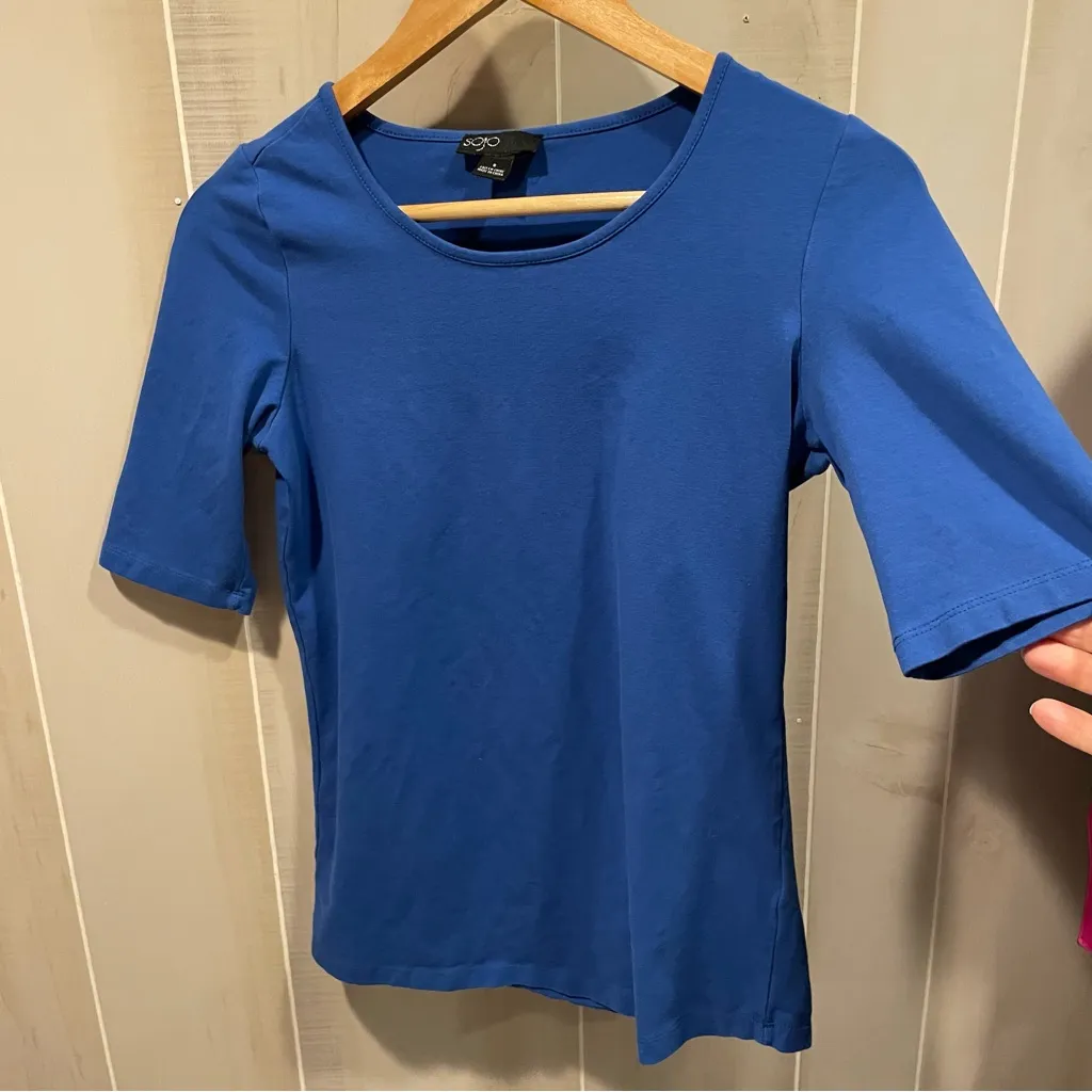 Cute royal blue scoop neck top short sleeve cotton with stretch ocean sky - Image 6