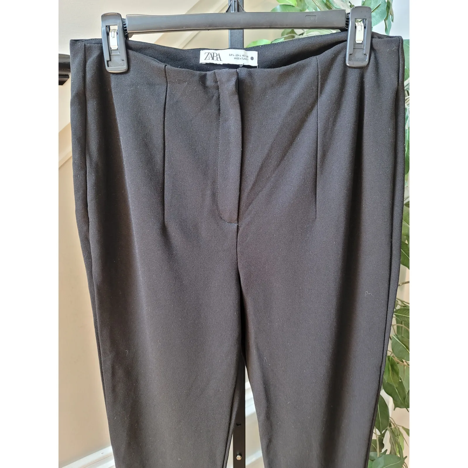 Zara Black Trousers Women's Size L Slim Fit Cotton Blend Work Office Pants - Image 3