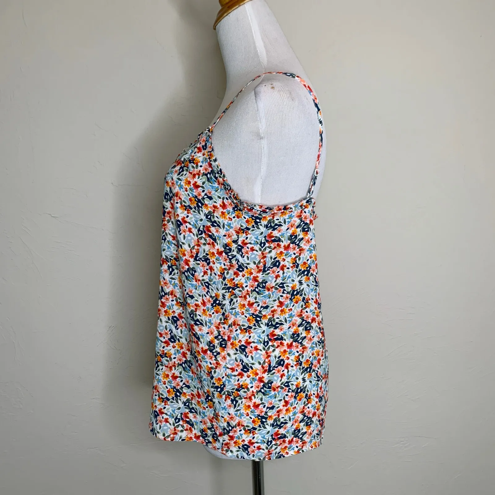 LOFT Ruffle Trim Camisole Bright Mini Floral Sz XS - Image 3