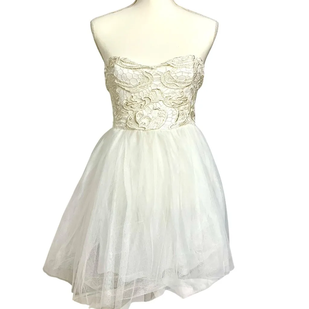 Strapless White Lace Tulle Dress M New Coquette Fairy BalletCore Princess Whimsy Size M - Image 3