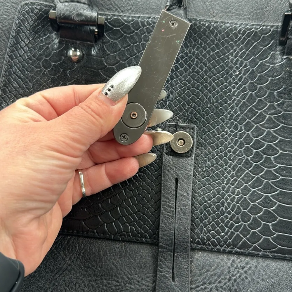 Nicole Miller Leather Snake Skin Multi-compartment Handbag Black - Image 3