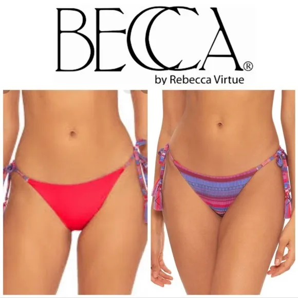 Becca Stripe Therapy Reversible Side Tie Bikini Bottom Medium NWT - Image 2