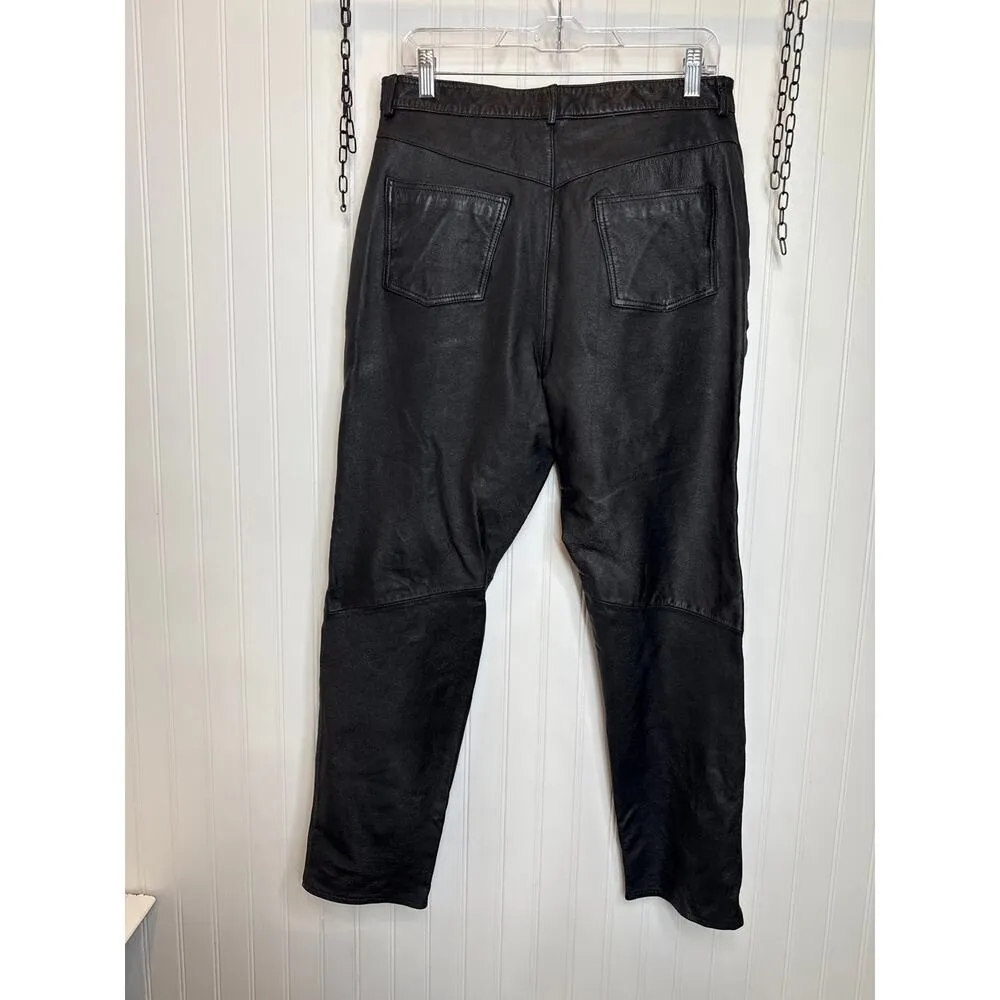 Lew Magram Womens Pants Leather Biker Grunge Black Lined Straight Leg Size 16 - Image 2