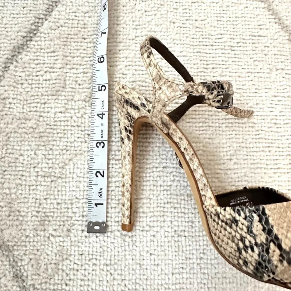 Tory Burch Tan/Brown/Cream Snakeskin Leather Criss Criss Open Toe Heels - Image 5