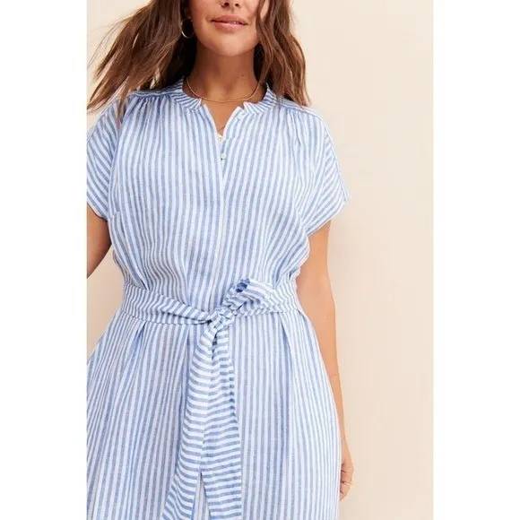 AYR The Sunset Dress Blue and White 100% Linen Preppy Coastal Vacation Size S - Image 5